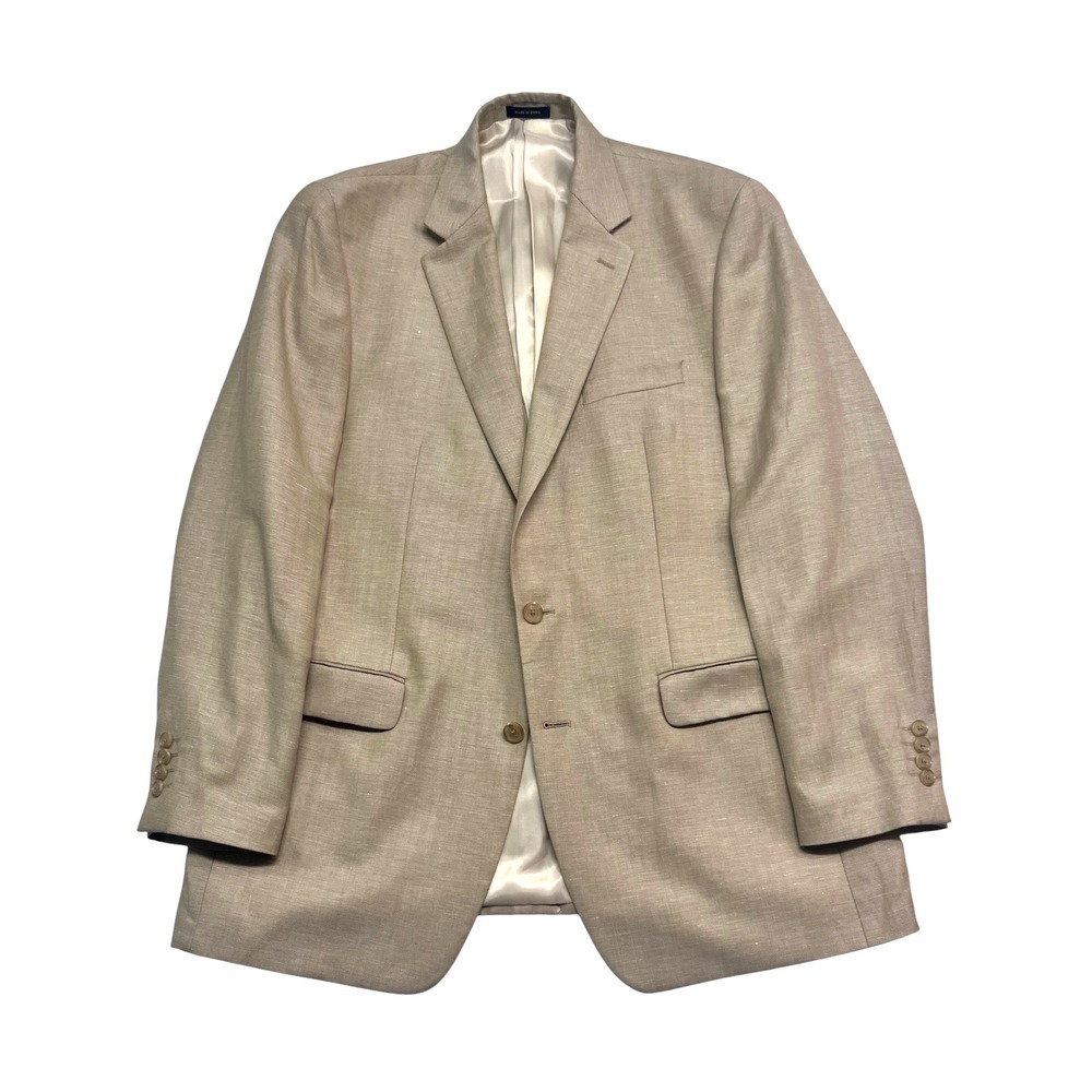 Ralph Lauren 44L Tan Herringbone Linen‎ Blazer Jacket Sport Suit Coat Two Button